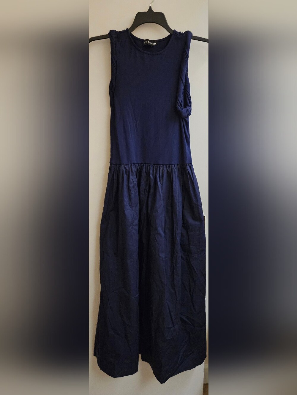 En Saison Women's Navy Cotton Drop Waist Midi Dress - Size M